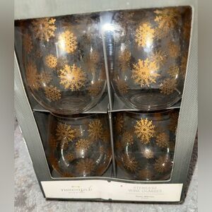 Threshold Gold Snowflake Stemless Wine Glasses plastic BPA free, Set of 4